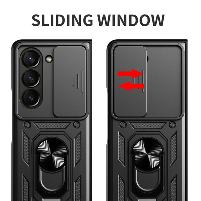 Husa pentru Samsung Galaxy Z Fold 5 cu inel Ring Armor Kickstand Tough, protectie camera - blue
