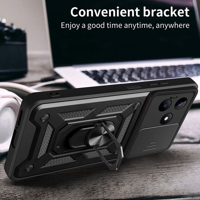 Husa pentru Xiaomi 14 Ring Armor Kickstand Tough Rugged Cover cu protectie camera - blue