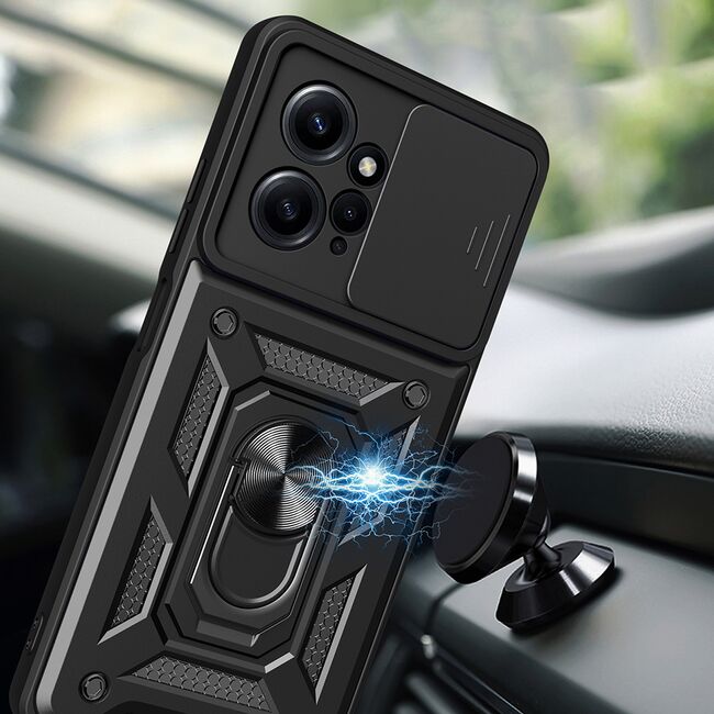 Husa pentru XIAOMI REDMI 12 5G / 4G cu inel Ring Armor Kickstand Tough, protectie camera - blue