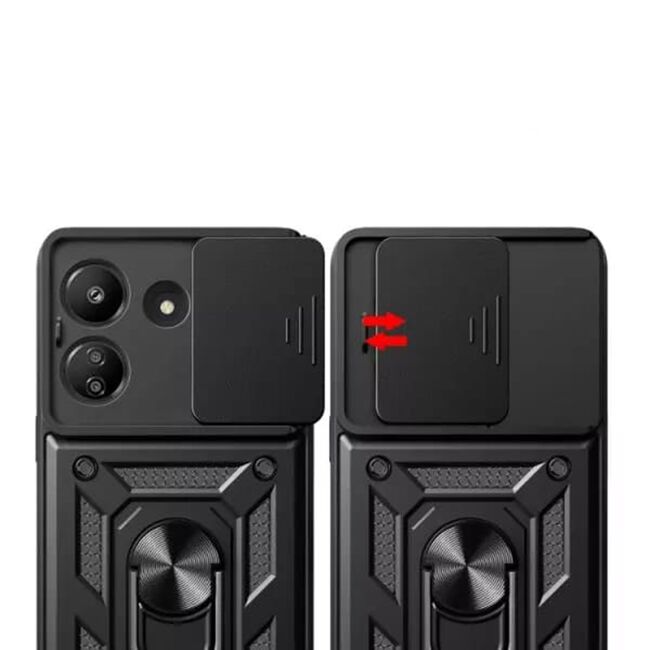 Husa pentru  Xiaomi Redmi 13C 4G Ring Armor Kickstand Tough Rugged Cover cu protectie camera, albastru