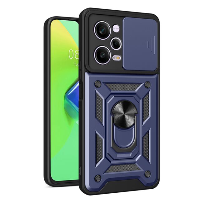Husa pentru Xiaomi Redmi Note 12 5G sau Poco X5 cu inel Ring Armor Kickstand Tough, protectie camera - blue