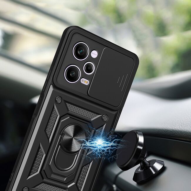 Husa pentru Xiaomi Redmi Note 12 5G sau Poco X5 cu inel Ring Armor Kickstand Tough, protectie camera - blue