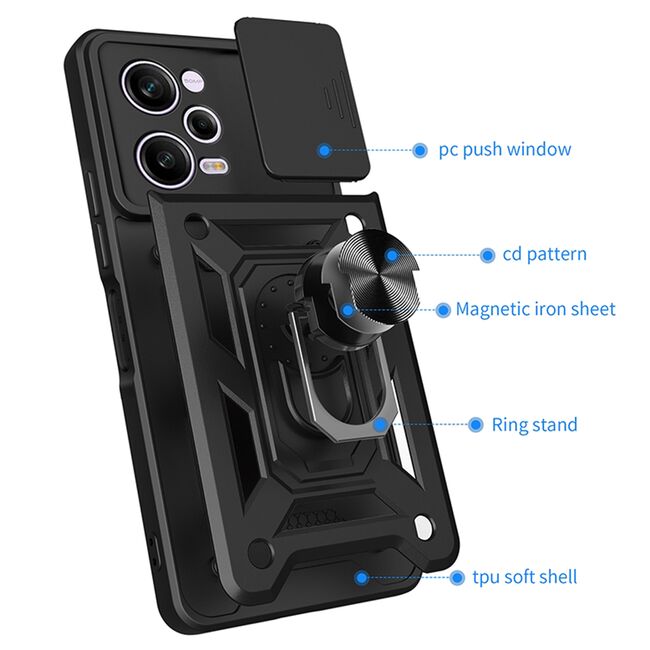Husa pentru Xiaomi Redmi Note 12 5G sau Poco X5 cu inel Ring Armor Kickstand Tough, protectie camera - blue