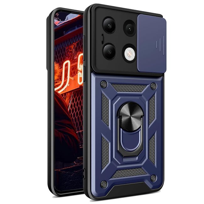 Husa pentru  Xiaomi Redmi Note 13 4G Ring Armor Kickstand Tough Rugged Cover cu protectie camera, albastru