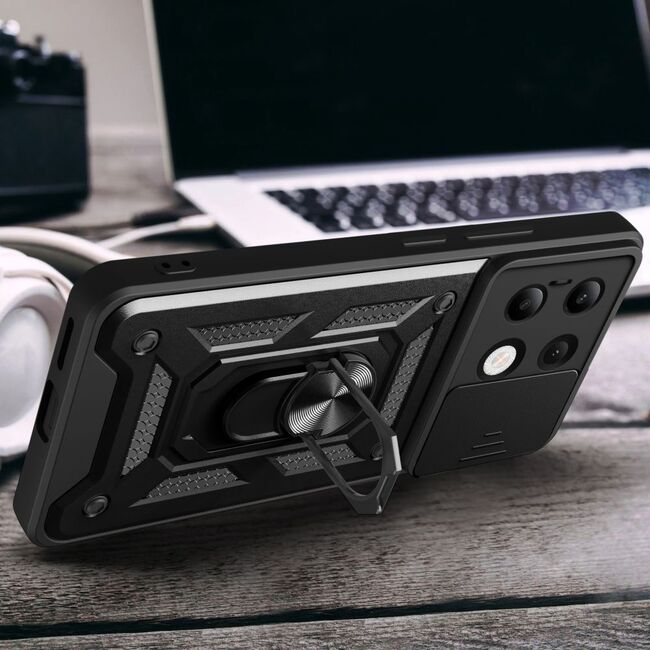 Husa pentru  Xiaomi Redmi Note 13 4G Ring Armor Kickstand Tough Rugged Cover cu protectie camera, albastru