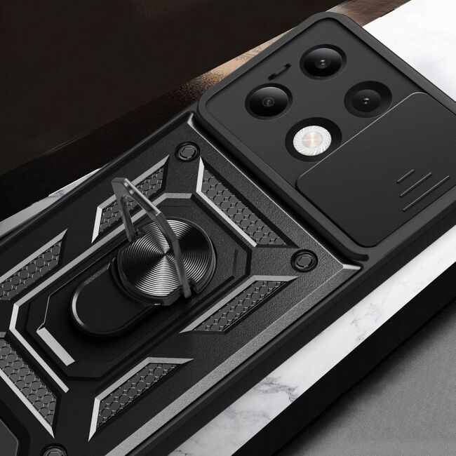 Husa pentru  Xiaomi Redmi Note 13 4G Ring Armor Kickstand Tough Rugged Cover cu protectie camera, albastru