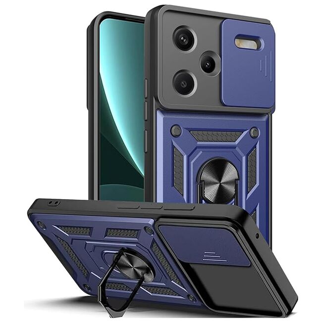 Husa pentru  Xiaomi Redmi Note 13 Pro+ Plus 5G Ring Armor Kickstand Tough Rugged Cover cu protectie camera, albastru