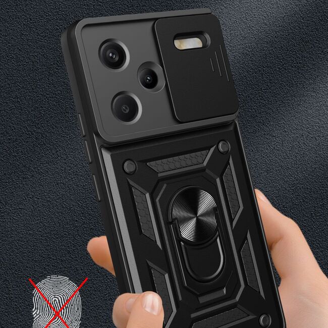 Husa pentru  Xiaomi Redmi Note 13 Pro+ Plus 5G Ring Armor Kickstand Tough Rugged Cover cu protectie camera, albastru