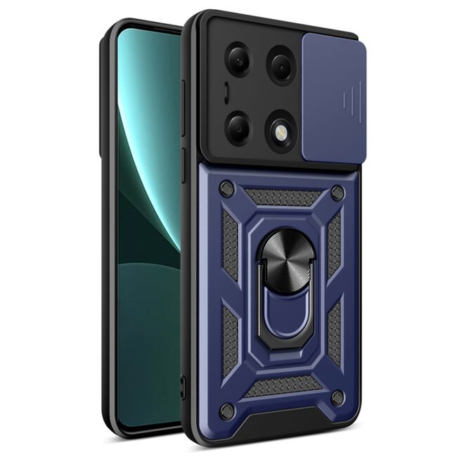 Husa pentru  Xiaomi Redmi Note 13 Pro 4G Ring Armor Kickstand Tough Rugged Cover cu protectie camera, albastru