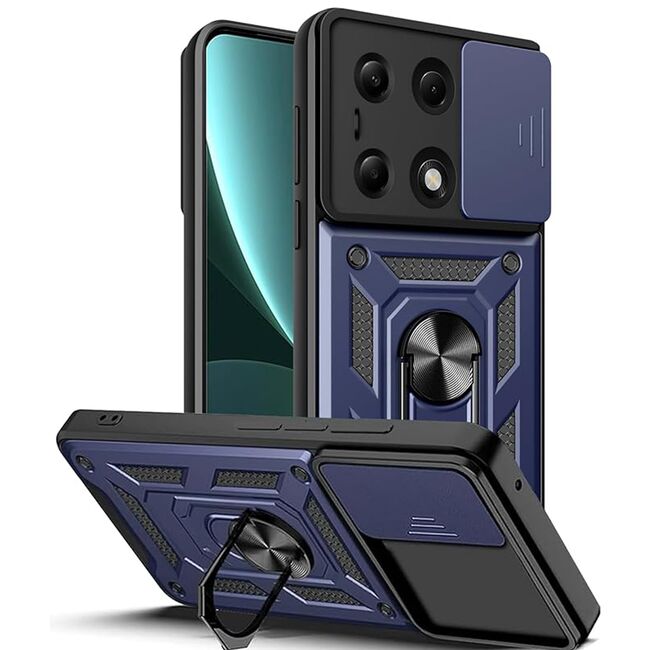 Husa pentru  Xiaomi Redmi Note 13 Pro 5G Ring Armor Kickstand Tough Rugged Cover cu protectie camera, albastru