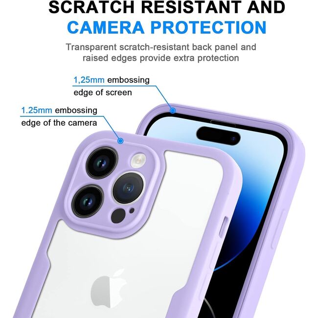 Pachet 360: Husa cu folie integrata pentru iPhone 13 Cover360 fata spate - mov / transparent