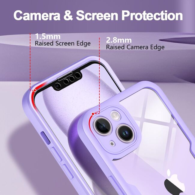 Pachet 360: Husa cu folie integrata pentru iPhone 13 Cover360 fata spate - mov / transparent