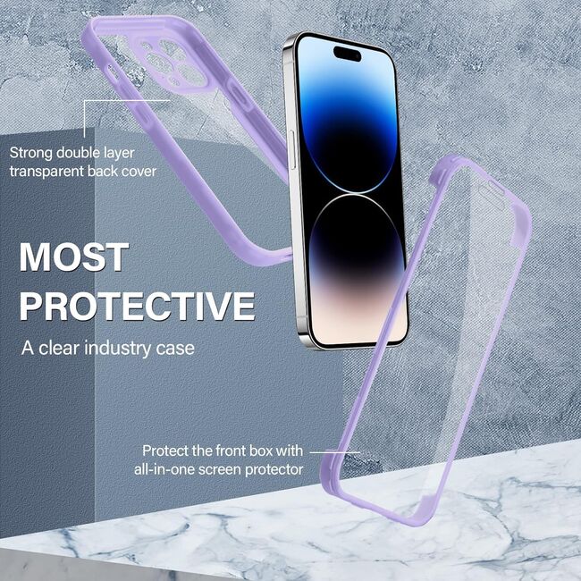 Pachet 360: Husa cu folie integrata pentru iPhone 15 Plus Cover360 fata spate - mov