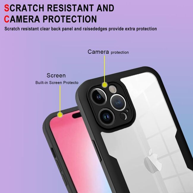Pachet 360: Husa cu folie integrata pentru iPhone 15 Pro Cover360 fata spate - roz / transparent