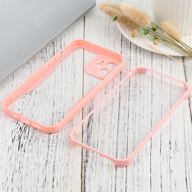 Pachet 360: Husa cu folie integrata pentru iPhone 12 Cover360 fata spate - roz / transparent