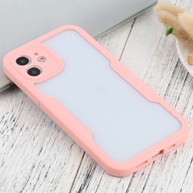 Pachet 360: Husa cu folie integrata pentru iPhone 12 Cover360 fata spate - roz / transparent