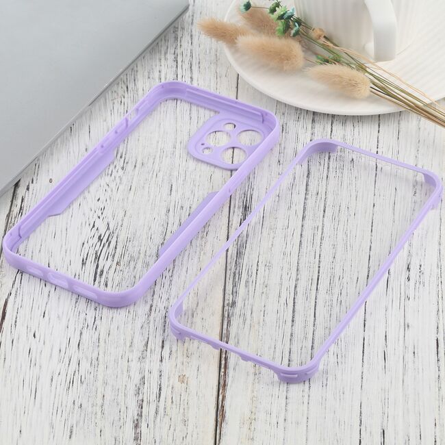 Pachet 360: Husa cu folie integrata pentru iPhone 12 Pro Cover360 fata spate - mov / transparent