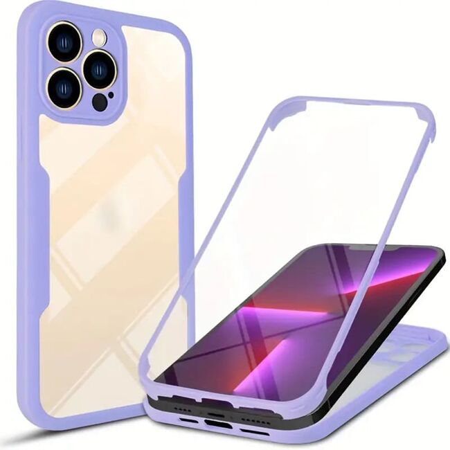 Pachet 360: Husa cu folie integrata pentru iPhone 13 Pro Max Cover360 fata spate - mov