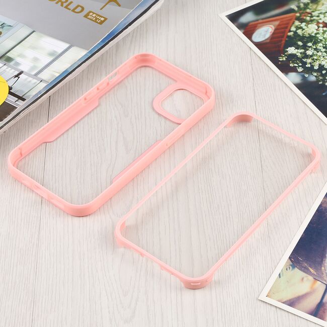 Pachet 360: Husa cu folie integrata pentru iPhone 14 Cover360 fata spate - roz / transparent