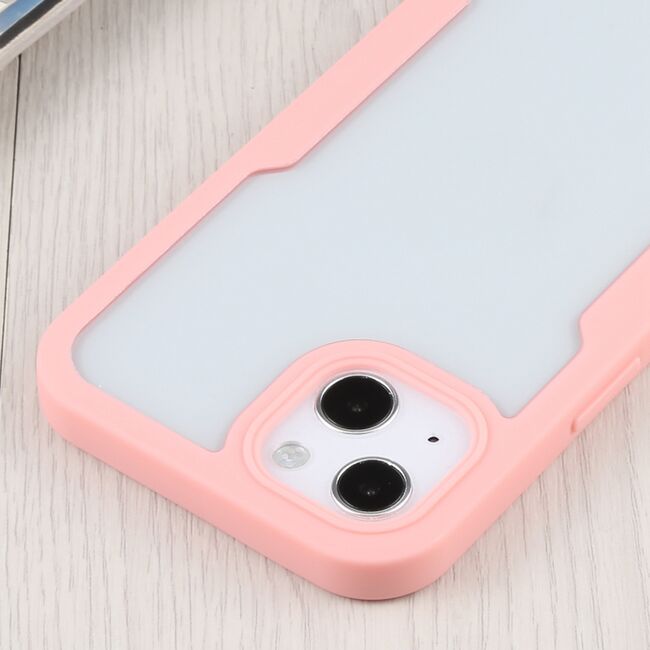Pachet 360: Husa cu folie integrata pentru iPhone 14 Cover360 fata spate - roz / transparent
