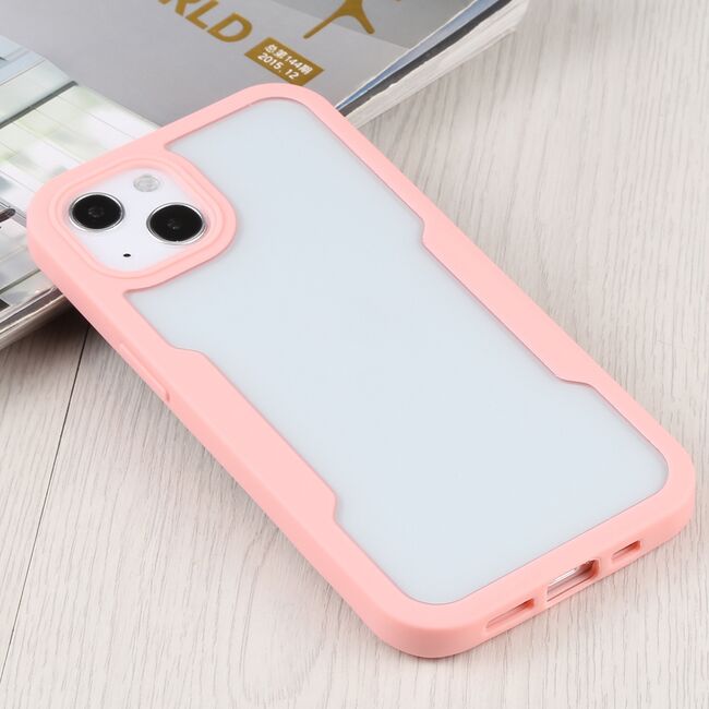 Pachet 360: Husa cu folie integrata pentru iPhone 14 Cover360 fata spate - roz / transparent