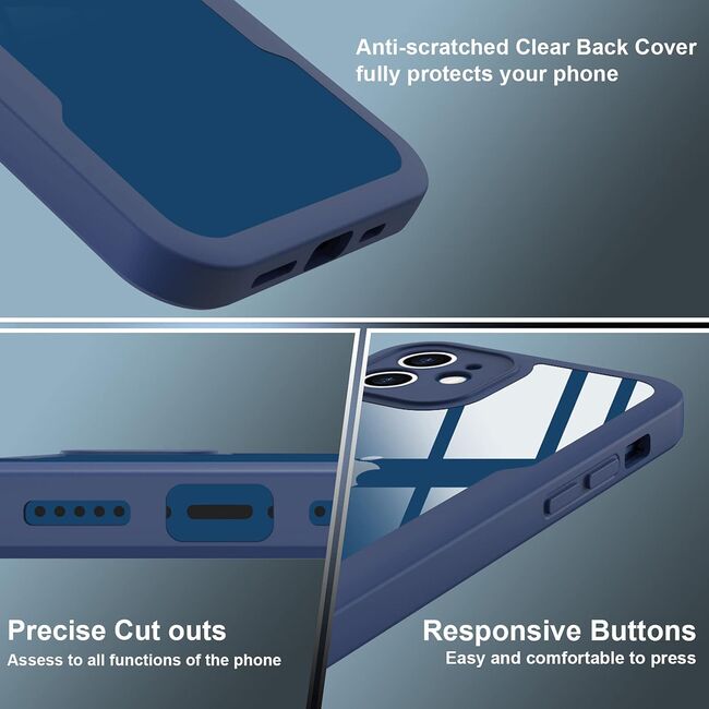 Pachet 360: Husa cu folie integrata pentru iPhone 12 Cover360 fata spate - albastru / transparent