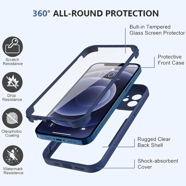 Pachet 360: Husa cu folie integrata pentru iPhone 11 Cover360 fata spate - albastru / transparent