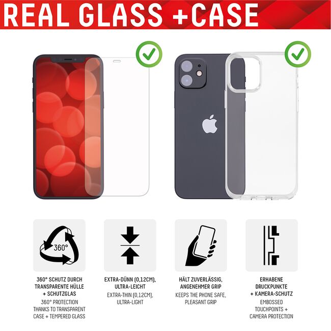 [Folie sticla + husa] premium iPhone 12 / 12 Pro Displex Real Glass 10H cu aplicator, transparenta
