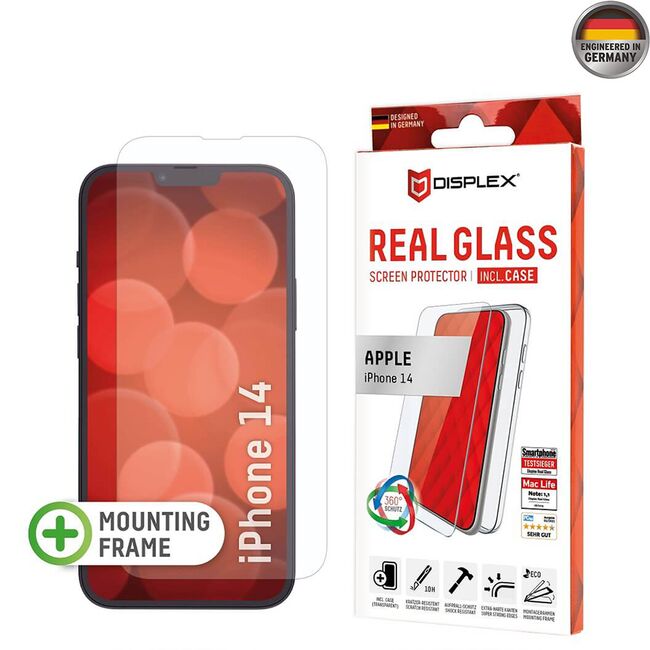 [Folie sticla + husa] premium iPhone 14 Displex Real Glass 10H cu aplicator, transparenta