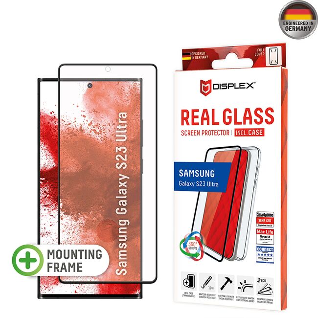 [Folie sticla + husa] premium Samsung Galaxy S23 Ultra Displex Real Glass 3D cu aplicator 10H - extremely hard & scratch-resistant, transparenta