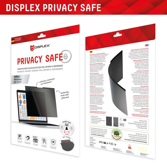 Folie premium MacBook Air 13" (2022 / 2024) Displex Laptop Privacy Safe, negru