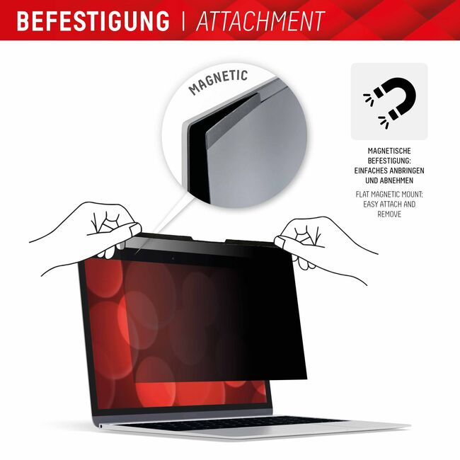 Folie premium MacBook Air 13" (2022 / 2024) Displex Laptop Privacy Safe, negru