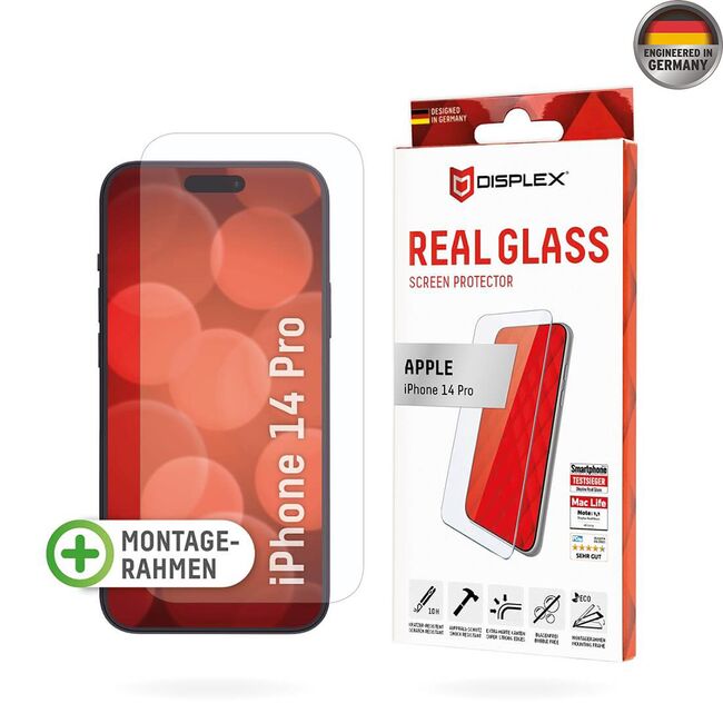 Folie sticla premium iPhone 14 Pro Displex Real Glass 2D cu aplicator, transparenta