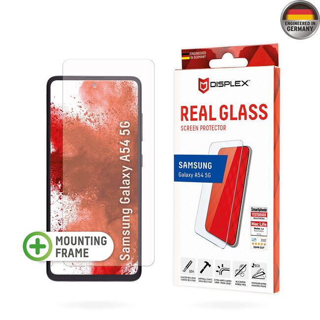 Folie sticla premium Samsung Galaxy A54 Displex Real Glass 2D cu aplicator, transparenta
