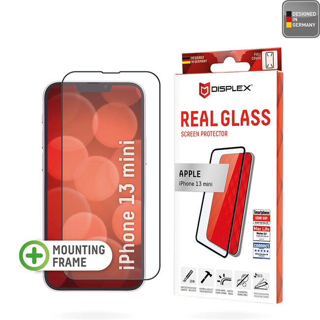 Folie sticla premium iPhone 13 mini Displex Real Glass Full Cover 10H cu aplicator, negru