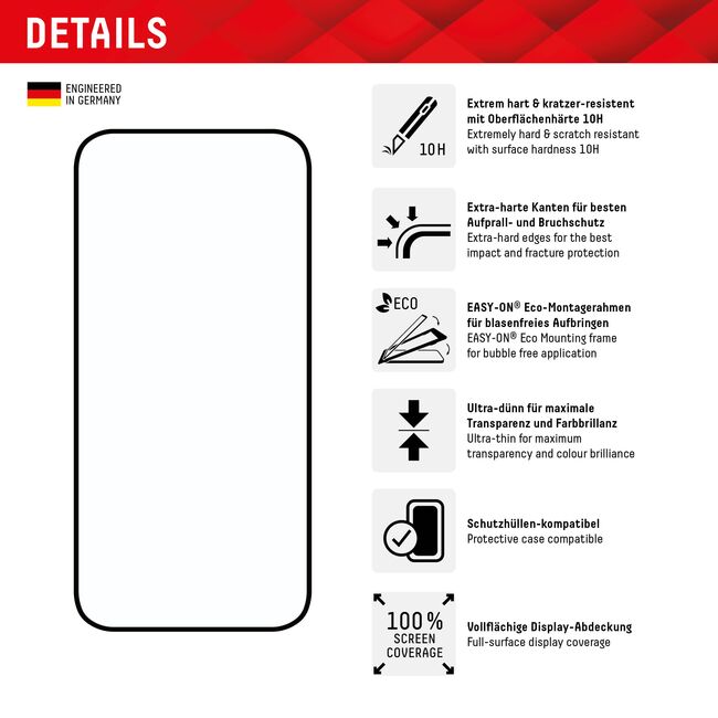Folie sticla premium iPhone 15 Pro Max / 15 Plus Displex Real Glass Full Cover 10H cu aplicator, negru