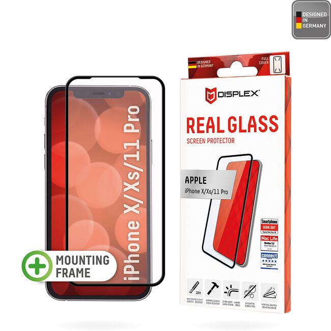 Folie sticla premium iPhone X Displex Real Glass Full Cover 10H cu aplicator, negru