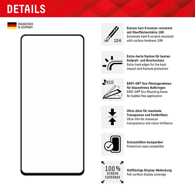 Folie sticla premium Samsung Galaxy A54 Displex Real Glass Full Cover 10H cu aplicator, negru