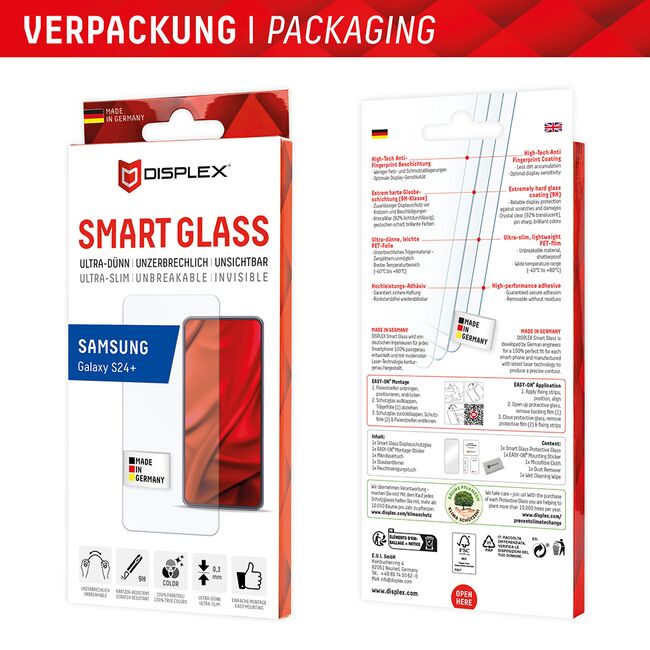 Folie premium Samsung Galaxy S24 Plus Displex Smart Glass duritate 9H, transparenta