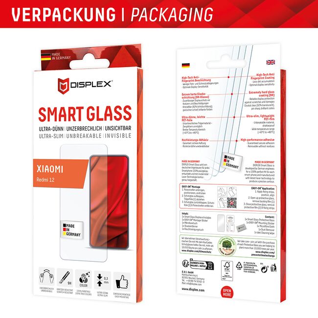 Folie premium Xiaomi Redmi 12 4G / 5G Displex Smart Glass duritate 9H, transparenta