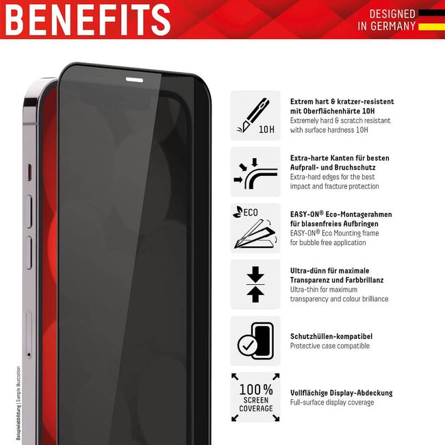 Folie sticla premium iPhone 13 / 13 Pro / iPhone 14 Displex Real Glass Privacy Full Cover 10H cu aplicator, negru
