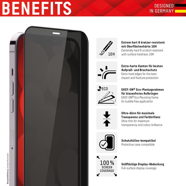 Folie sticla premium iPhone 13 mini Displex Real Glass Privacy Full Cover 10H cu aplicator, negru