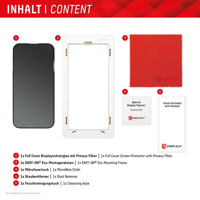 Folie sticla premium iPhone 15 / 15 Pro Displex Real Glass Privacy Full Cover 10H cu aplicator, negru