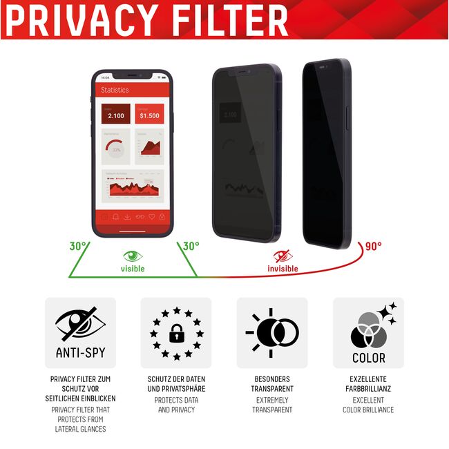 Folie sticla premium iPhone X Displex Real Glass Privacy Full Cover 10H cu aplicator, negru