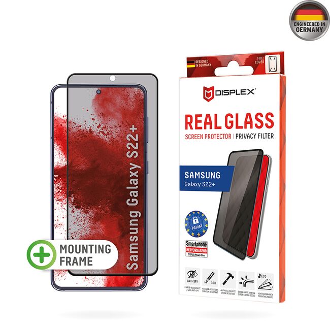 Folie sticla premium Samsung Galaxy S22 Plus 5G Displex Real Glass Privacy Full Cover 10H cu aplicator, negru