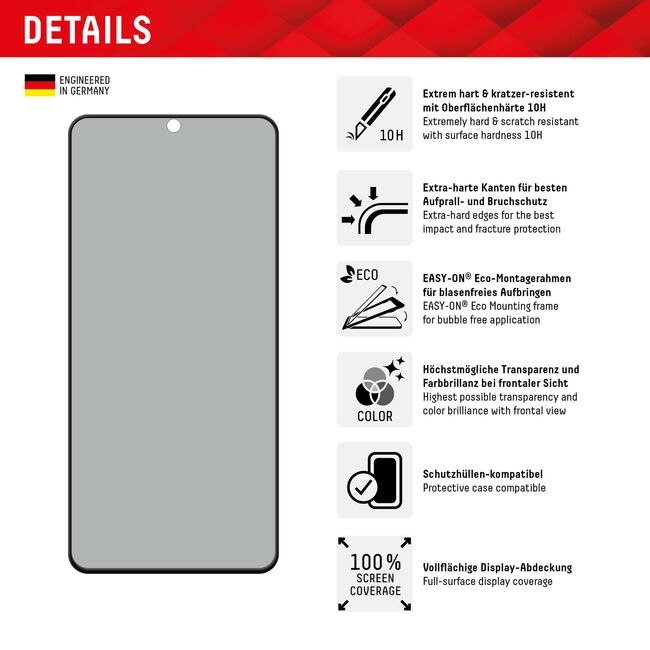 Folie sticla premium Samsung Galaxy S22 Plus 5G / S23 Plus Displex Real Glass Privacy Full Cover 10H cu aplicator, negru