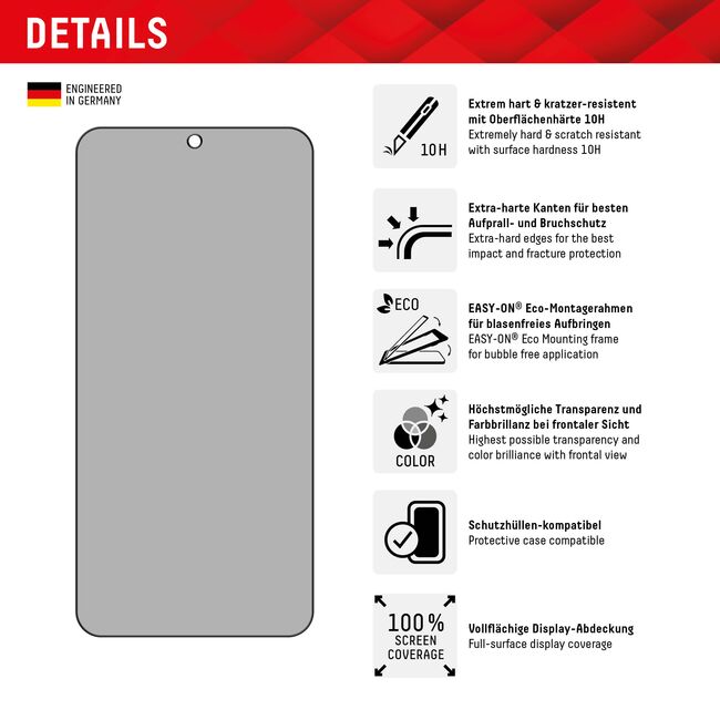 Folie sticla premium Samsung Galaxy S24 Plus Displex Real Glass Privacy Full Cover 10H cu aplicator, negru
