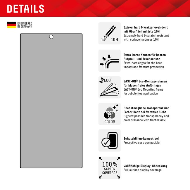 Folie sticla premium Samsung Galaxy S24 Ultra Displex Real Glass Privacy Full Cover 10H cu aplicator, negru