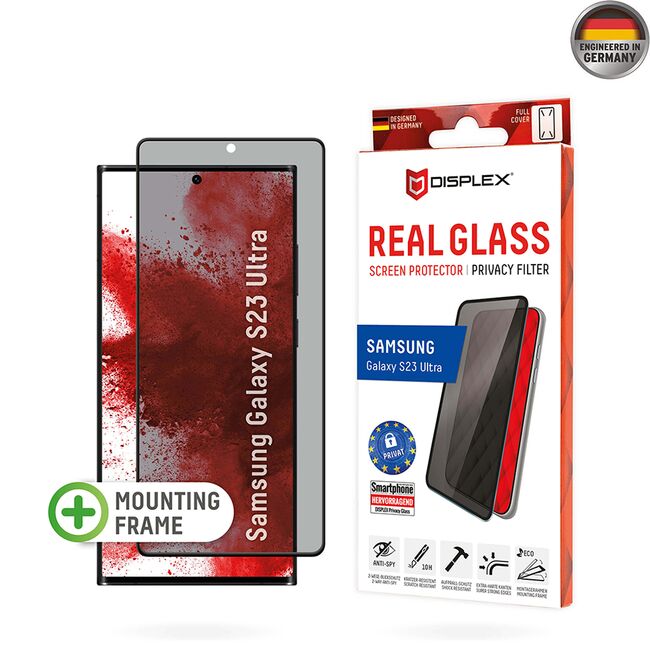 Folie sticla premium Samsung Galaxy S23 Ultra Displex Real Glass Privacy Full Cover 3D 10H cu aplicator, negru