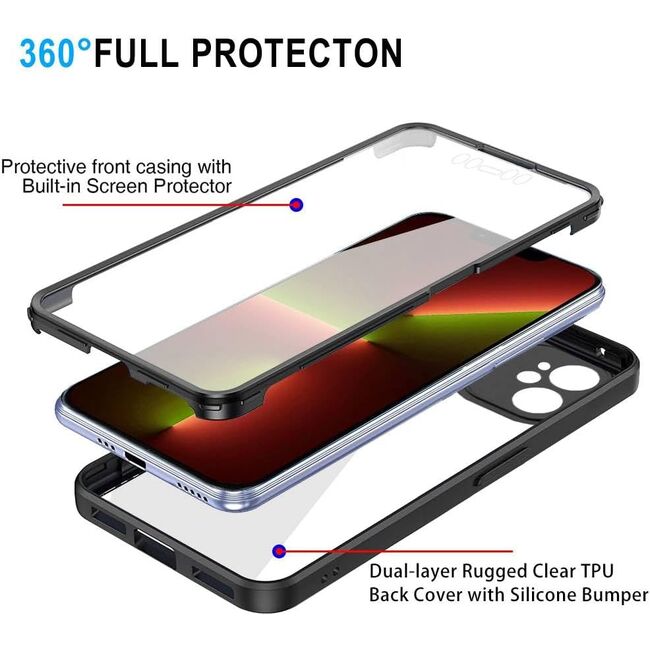Pachet 360: Husa cu folie integrata pentru iPhone 15 Cover360 fata spate - negru / transparent